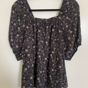 Bobeau Black Floral Peplum Blouse size XL